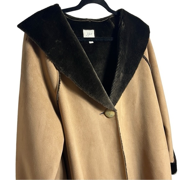 J.Jill Faux Suede Coat Women's Size Large Faux Fur Collar and Cuff Trim Tan - Picture 4 of 11